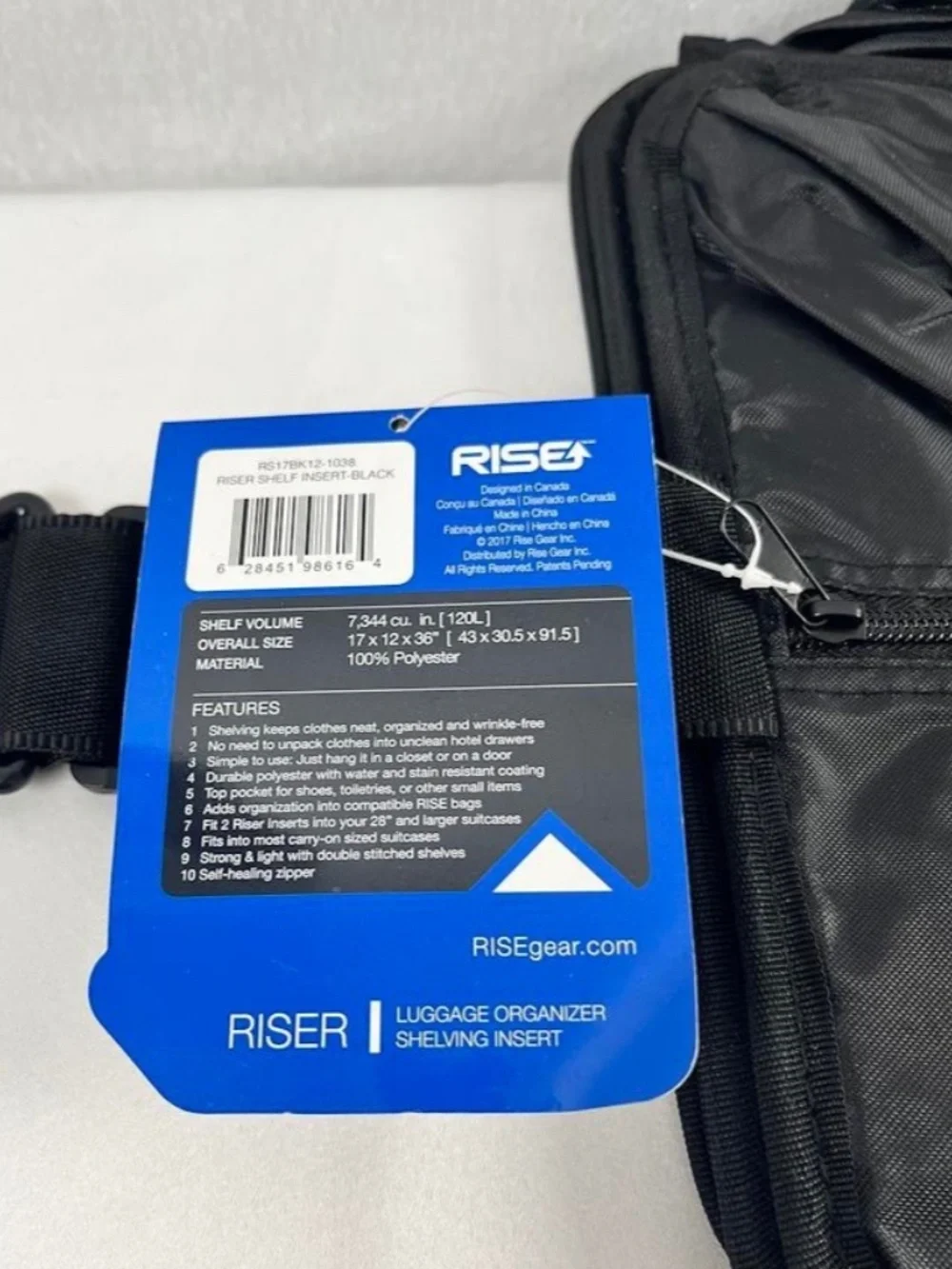 RISE Luggage Organizer Shelving Insert - 17x12x36 Great for Travel Black NEW